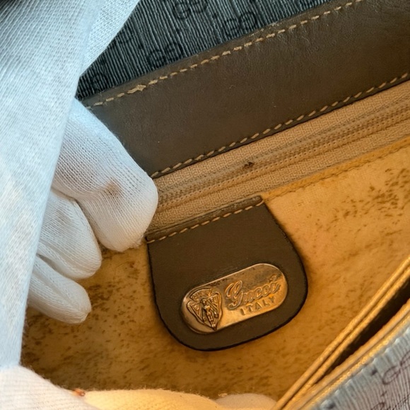 Gucci Gray/Blue Monogram Shoulder Bag with Silver Accents - Picture 3 of 12